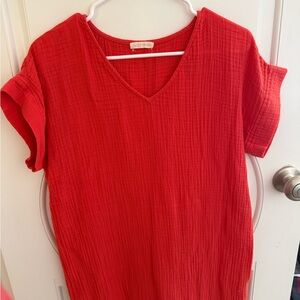 a new day Red Textured V-Neck Tee